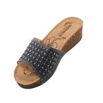 Women's Italian summer slippers, in black color, with a band decorated with shiny rhinestones. wholesale lida.com.gr, Monastiriou 147